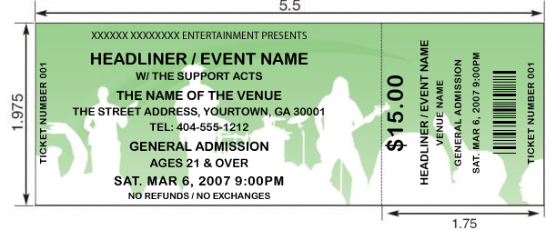 standard event ticket size